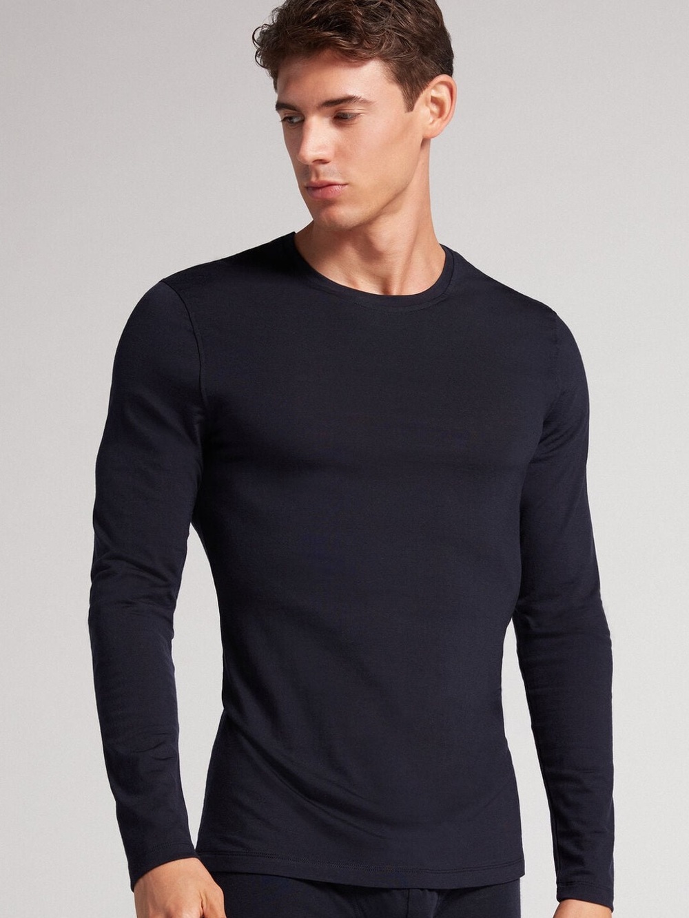 Intimissimi Iuman Uomo Long sleeve crew Neck Merino-Wool base layer Top Navy l